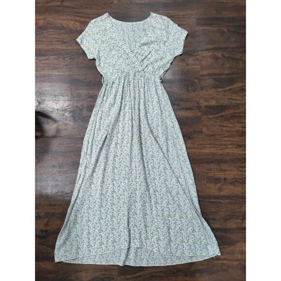 Made In Italy Short Sleeve Floral Print V Neck Maxi Dress White Pink Women's L - Picture 9 of 13